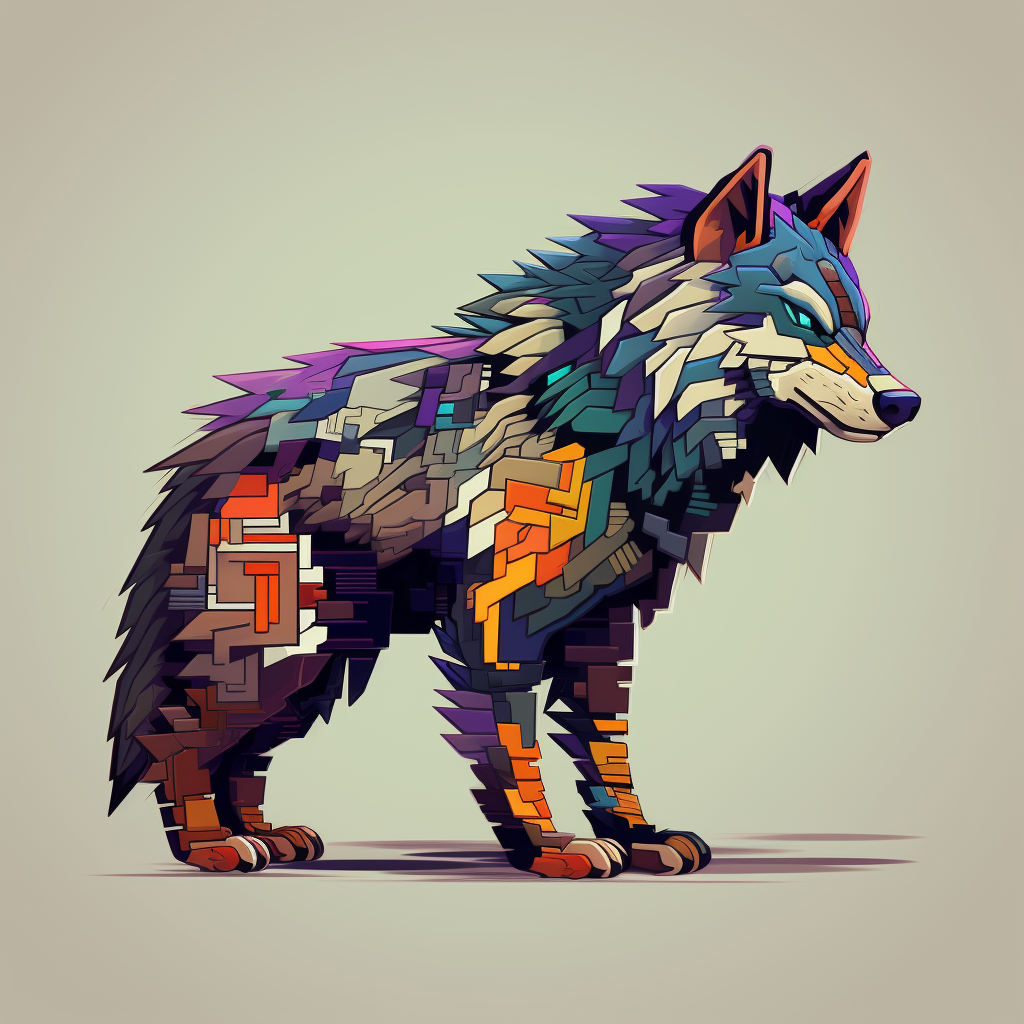 Colorful wolf with guards