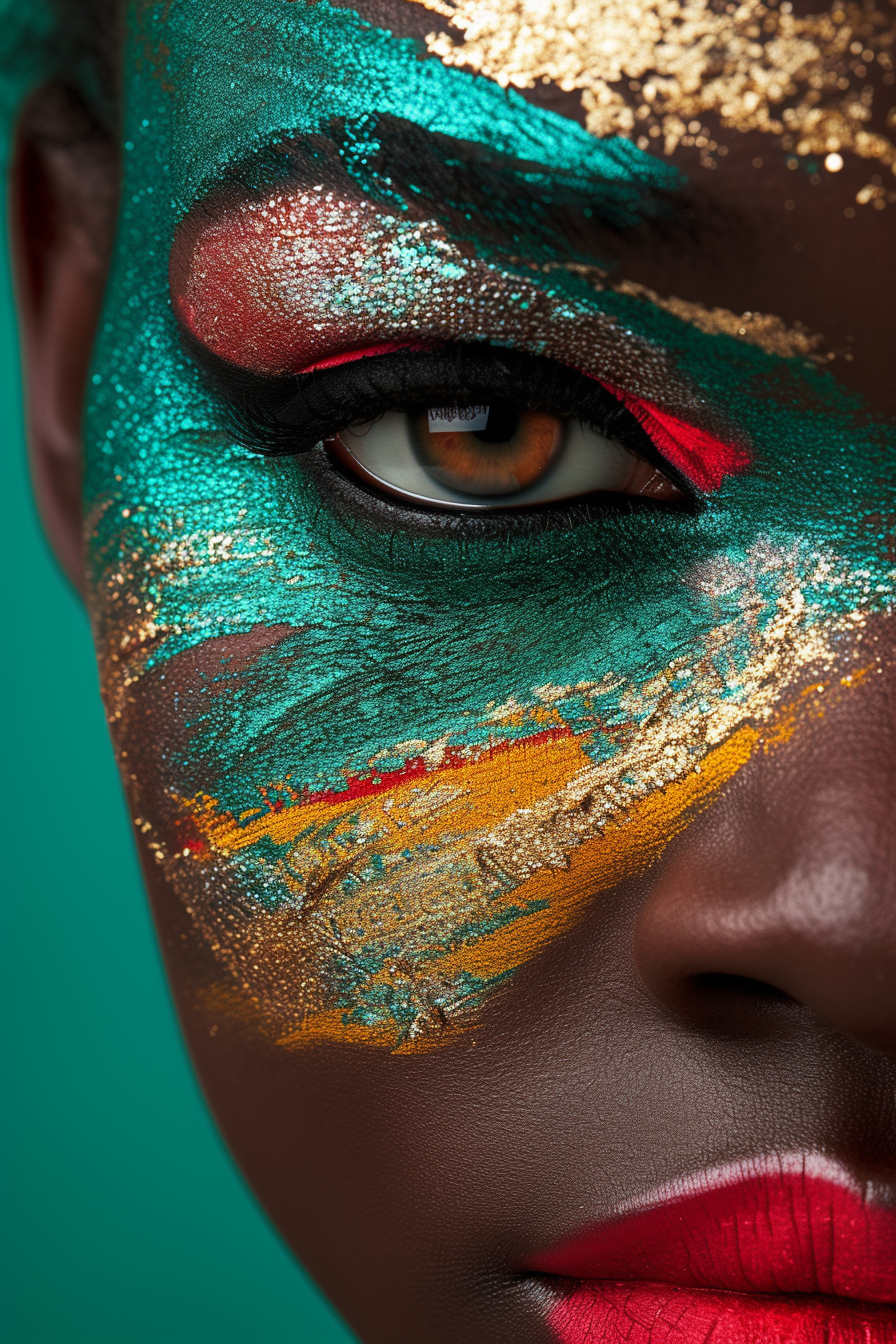 Woman with Colorful Makeup on Green Backdrop