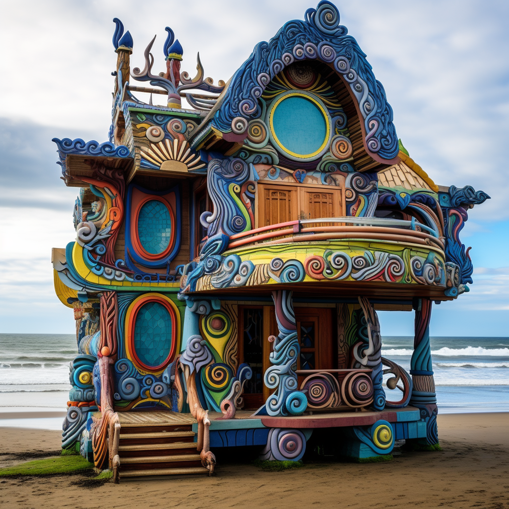 Colorful seaside woodcarving home