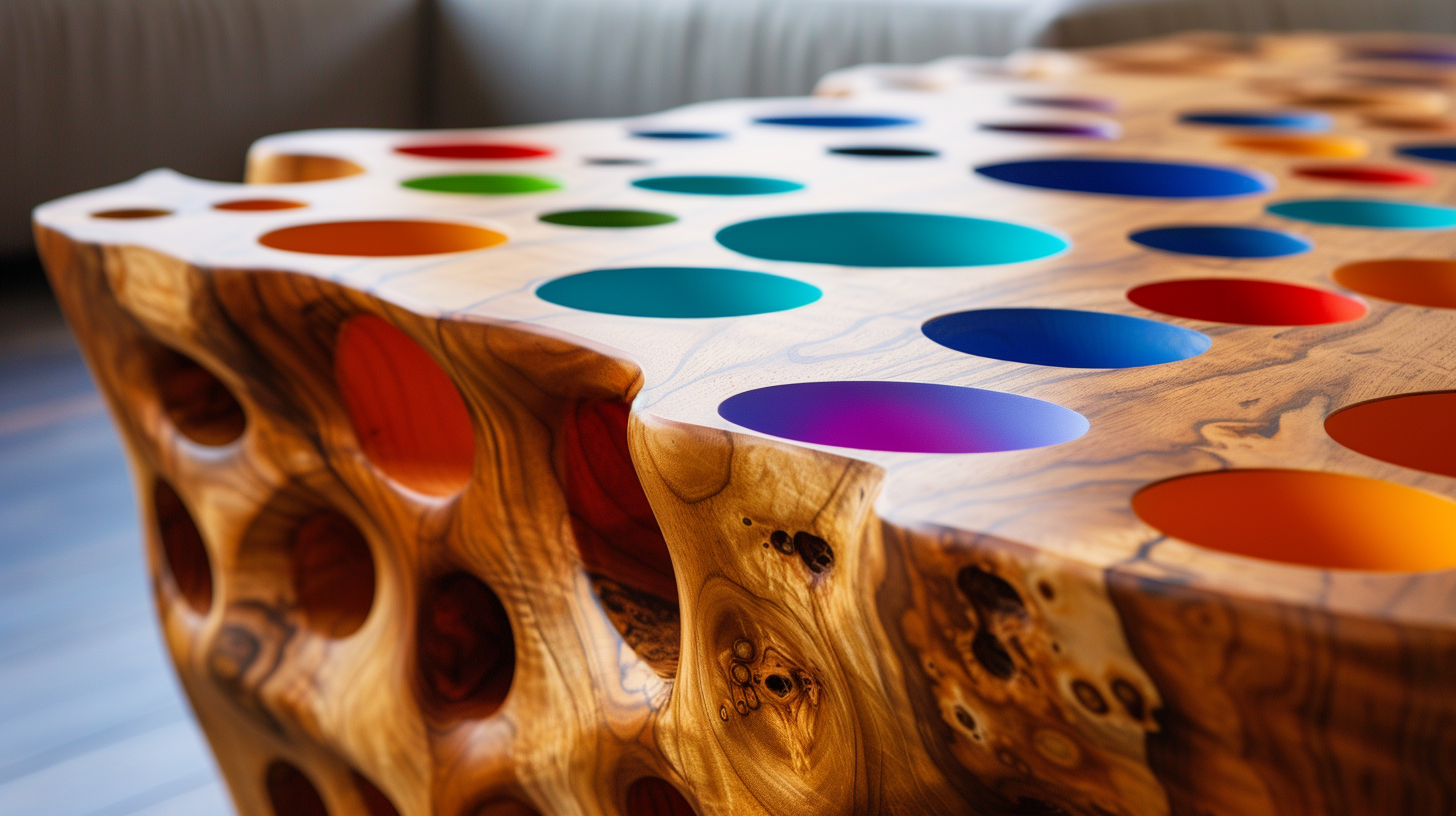 Colorful wooden coffee table with holes