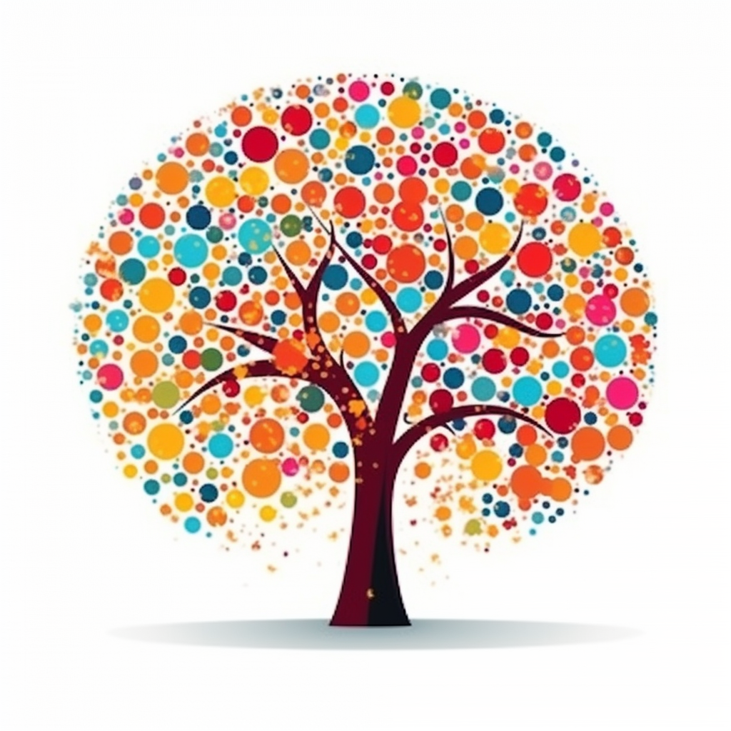 Colorful world tree cartoon on white background