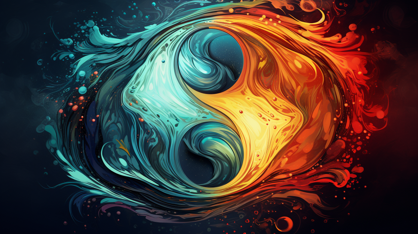 Colorful yin-yang symbol on a vibrant background