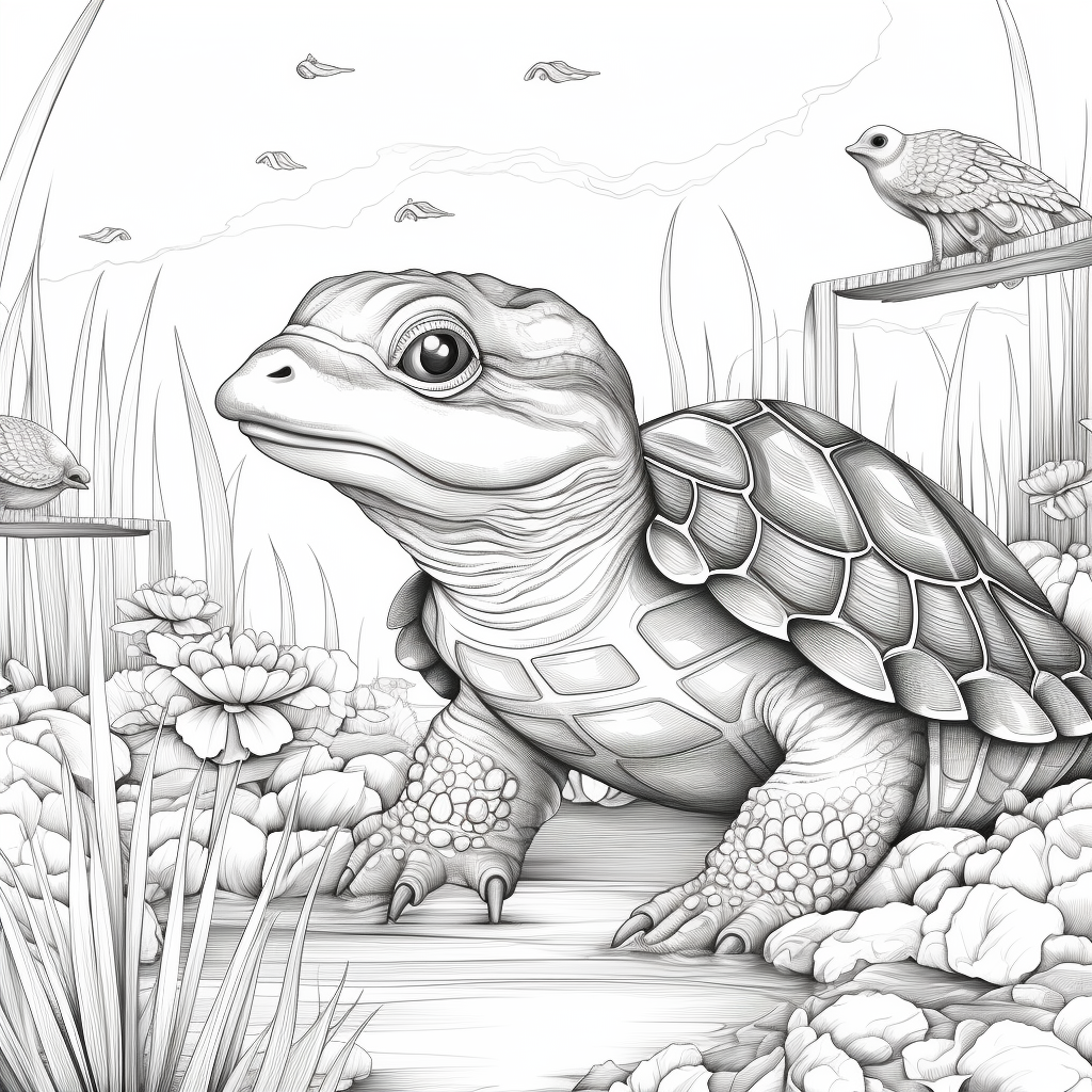 Duck and turtle coloring page