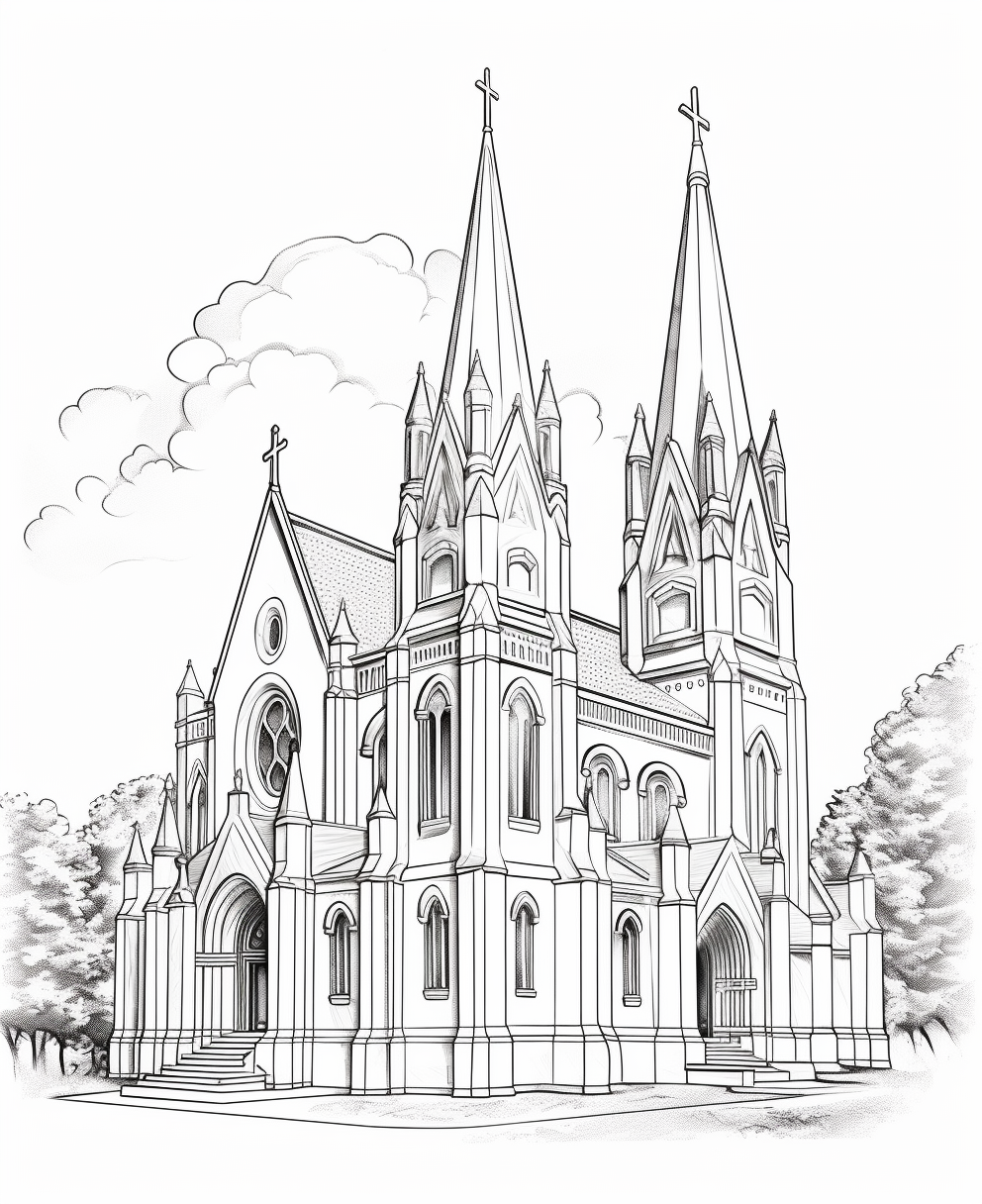 Small church model view coloring book