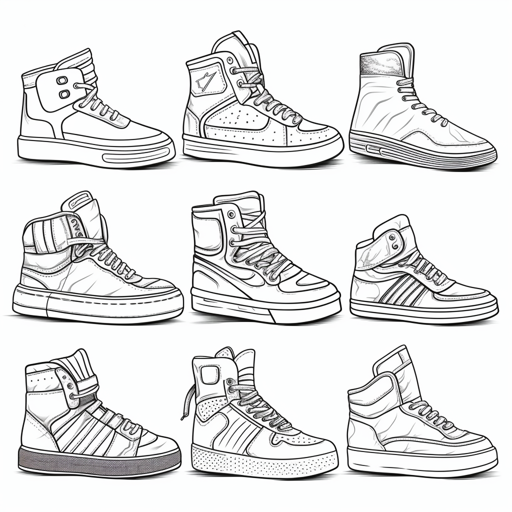 Outlined Sneakers Shapes Coloring Page