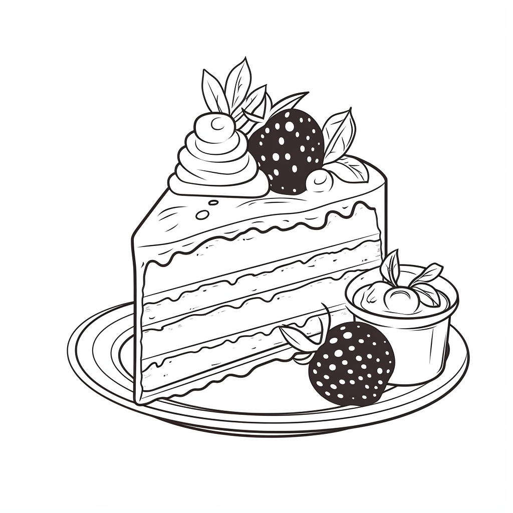 Coloring page of cake with strawberries and cream