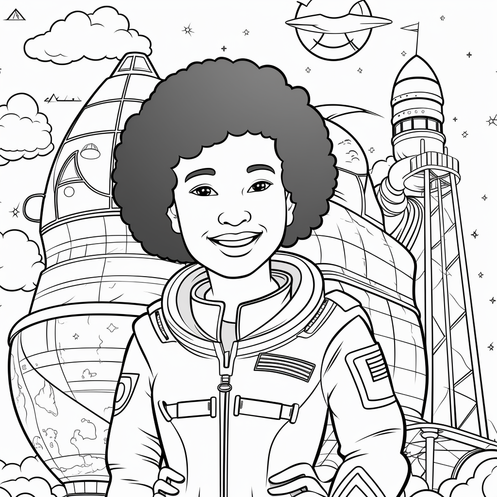 Mae Jemison with space shuttle coloring page