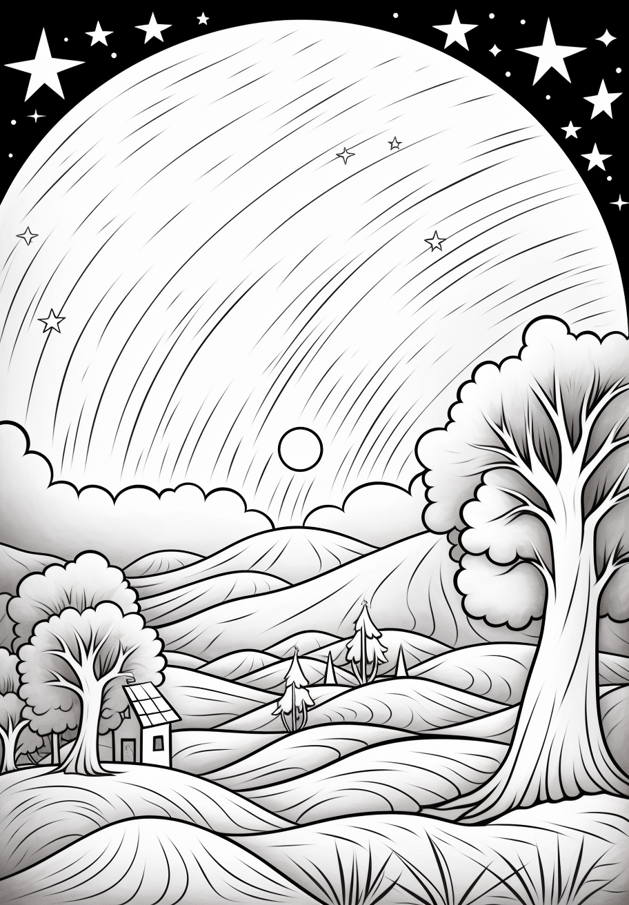 Manger under Night Sky Coloring Page