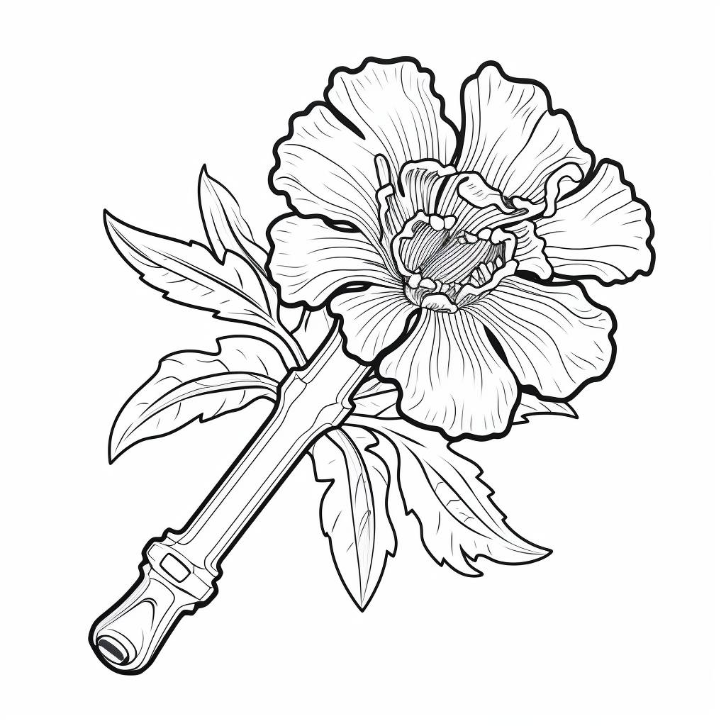 Coloring sheet with a wrench and a marigold flower