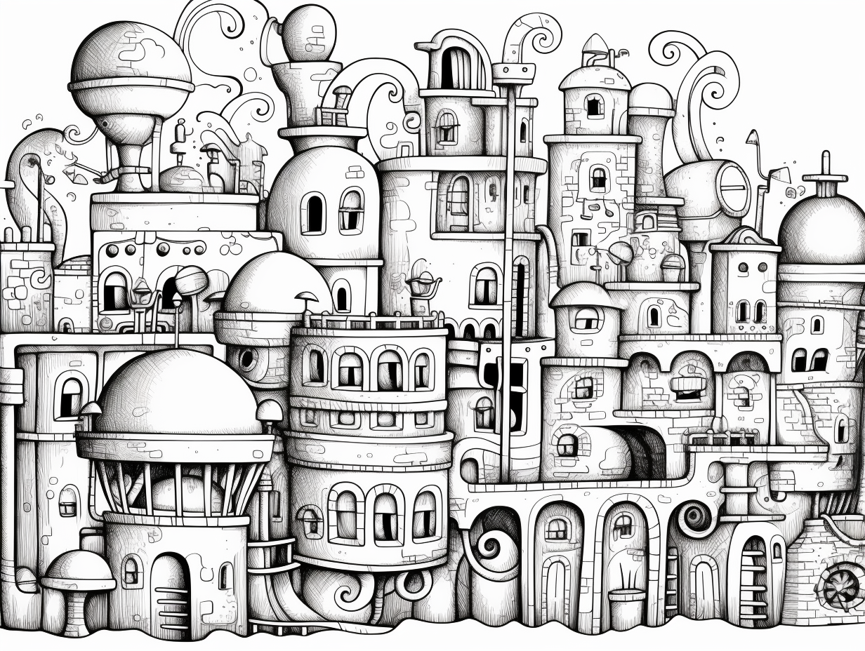 Coloring page of mini city