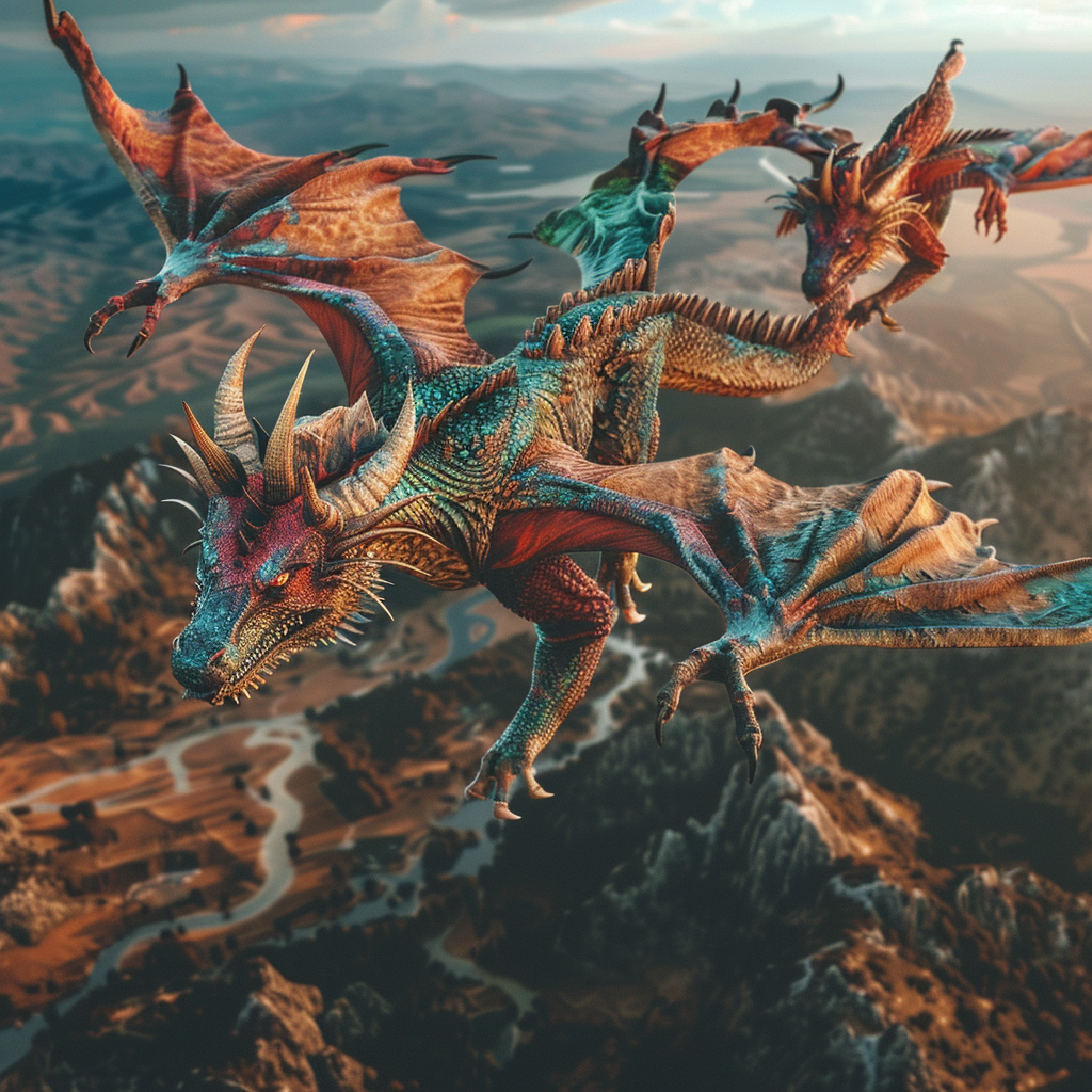 Colossal Elemental Dragon Flying Landscape