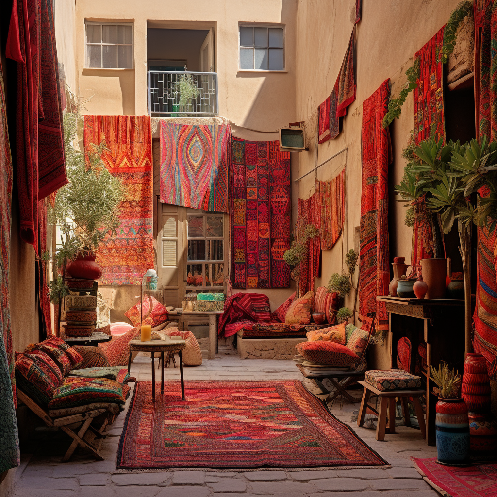 Colorful Arab Courtyard with Rugs and Tapestries