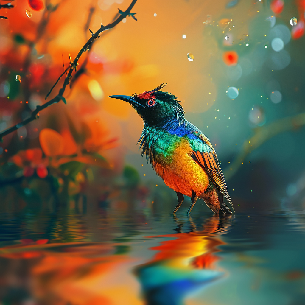 Colourful bird by the lake