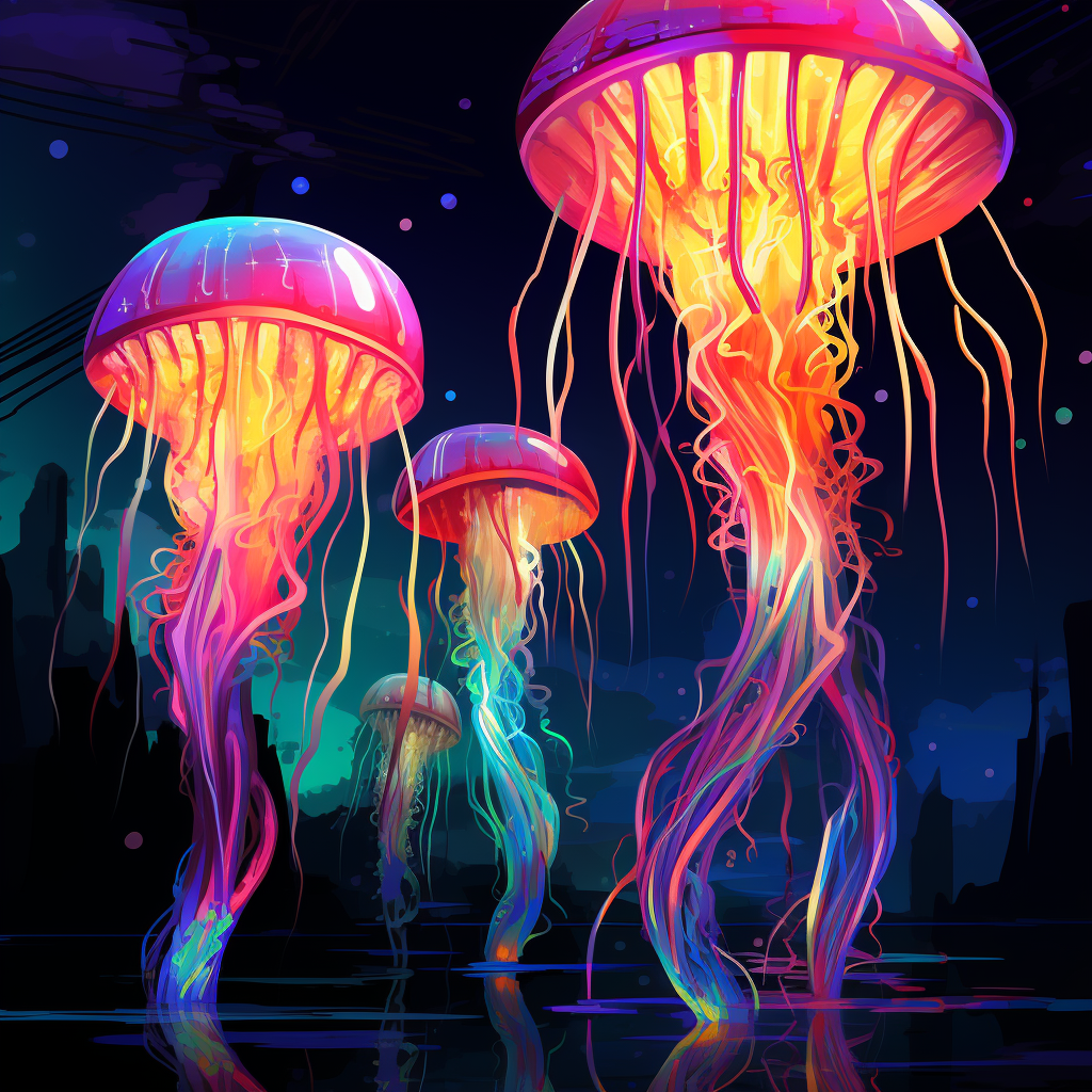 Colorful jellyfish with bold lines and lumen reflections