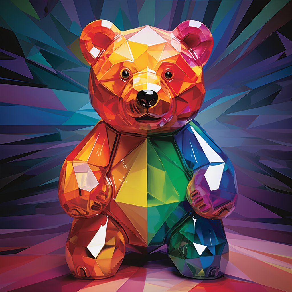 Vibrant plastic toy bear in colorful vector art