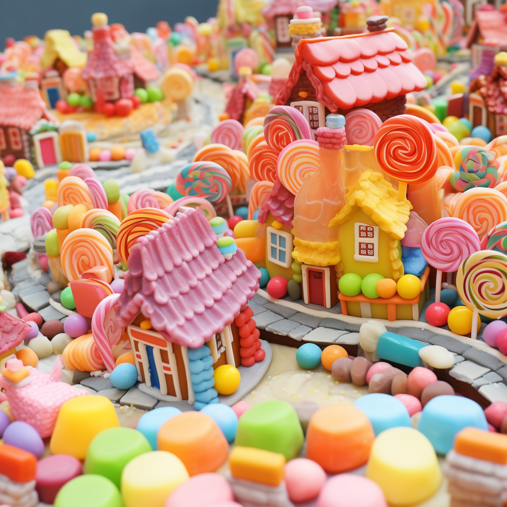 Vibrant candy village in all its glory