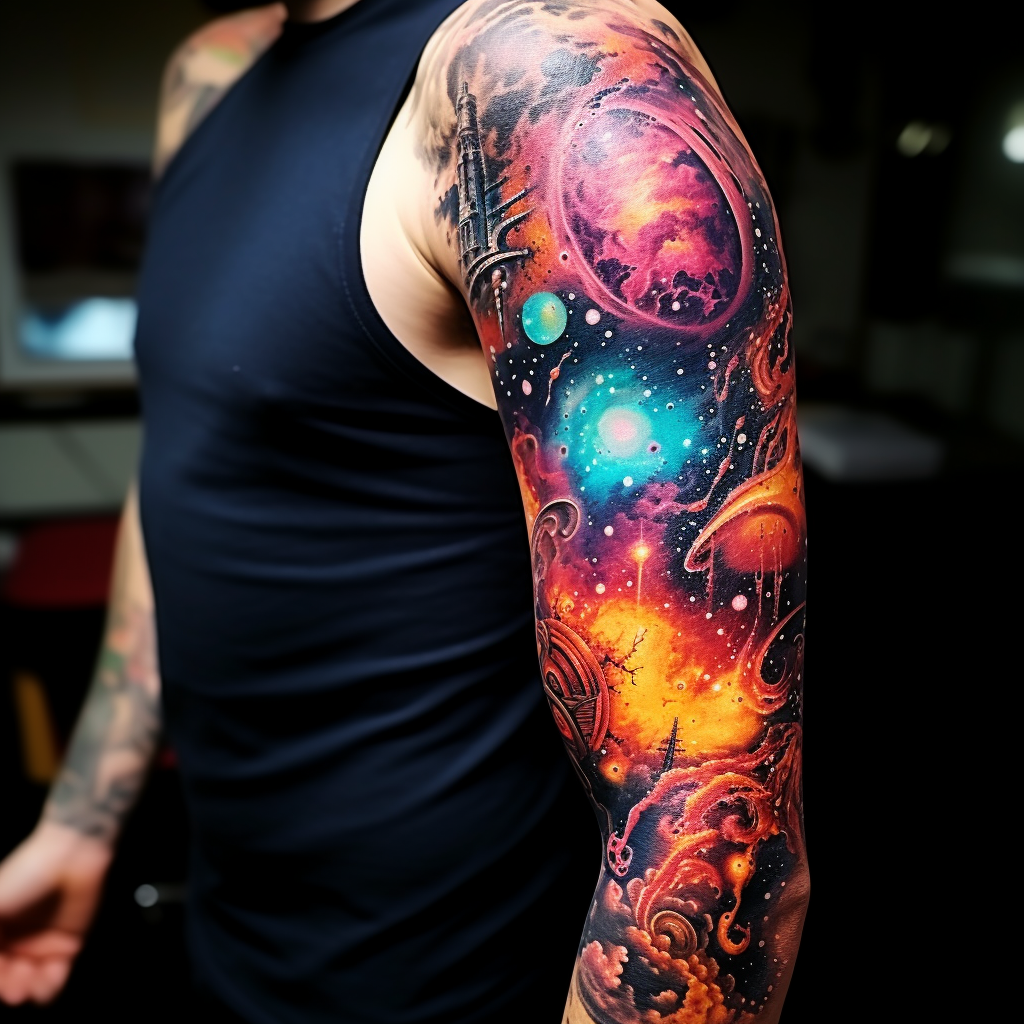 Detailed Starship Sleeve Tattoo in Cosmos