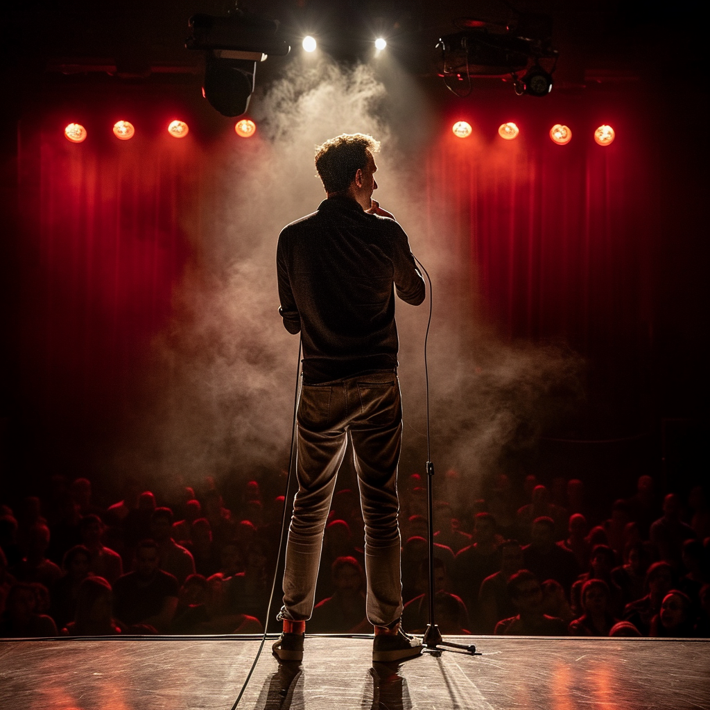 comedian sweating on stage