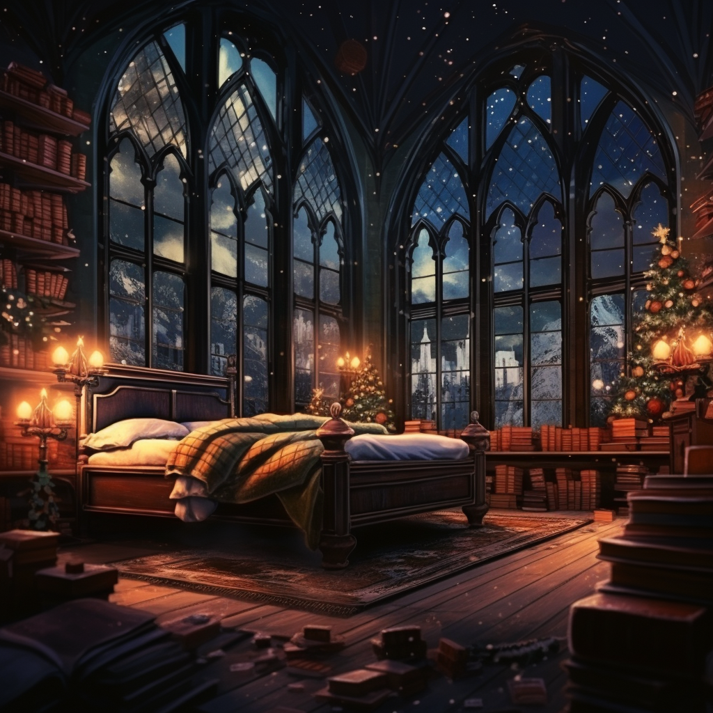 Cozy bed with magical Hogwarts vibes