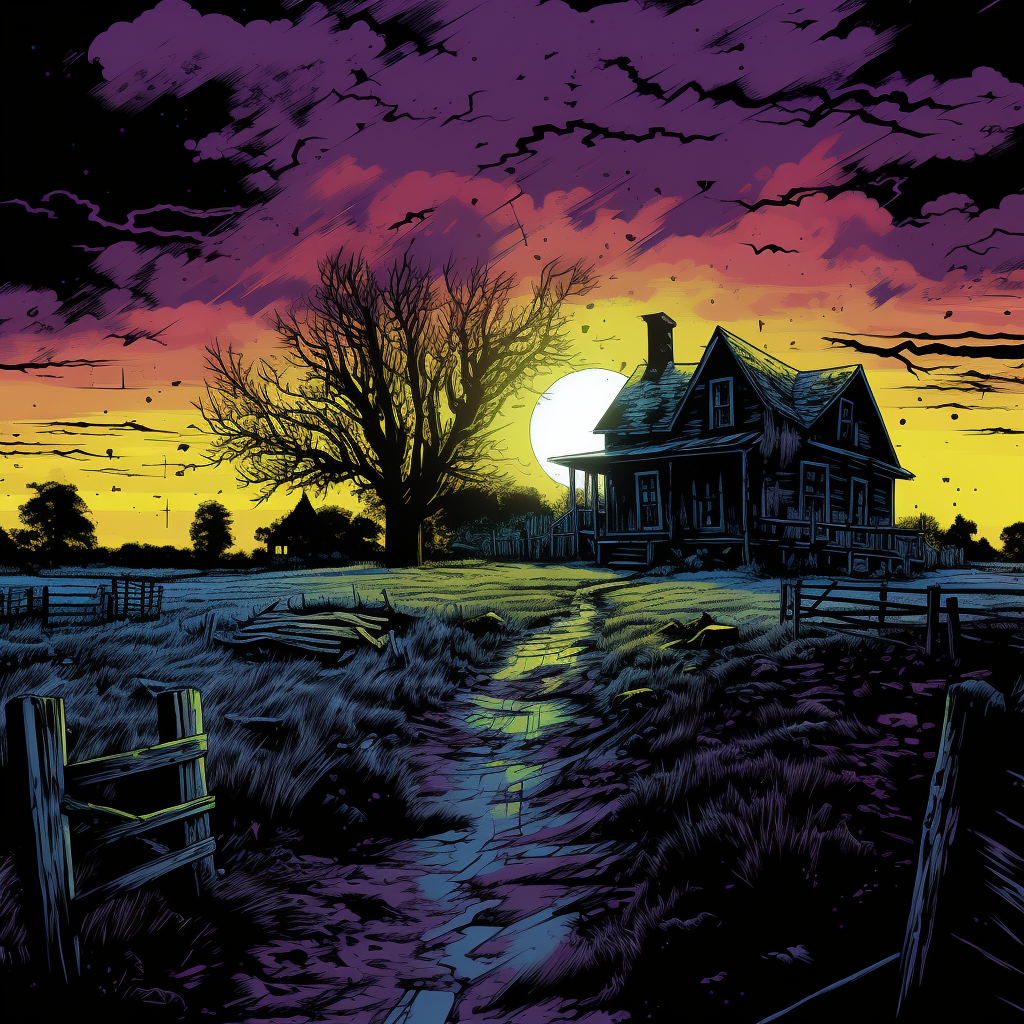 comic book panel farmhouse field