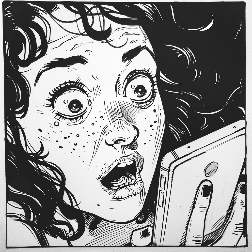 Woman checking social media comic