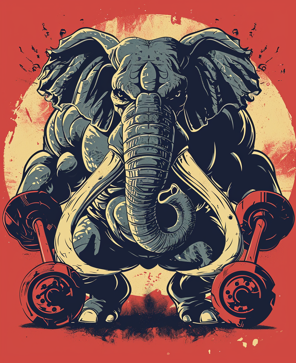 Comic Elephant Bodybuilder with Dumbbells