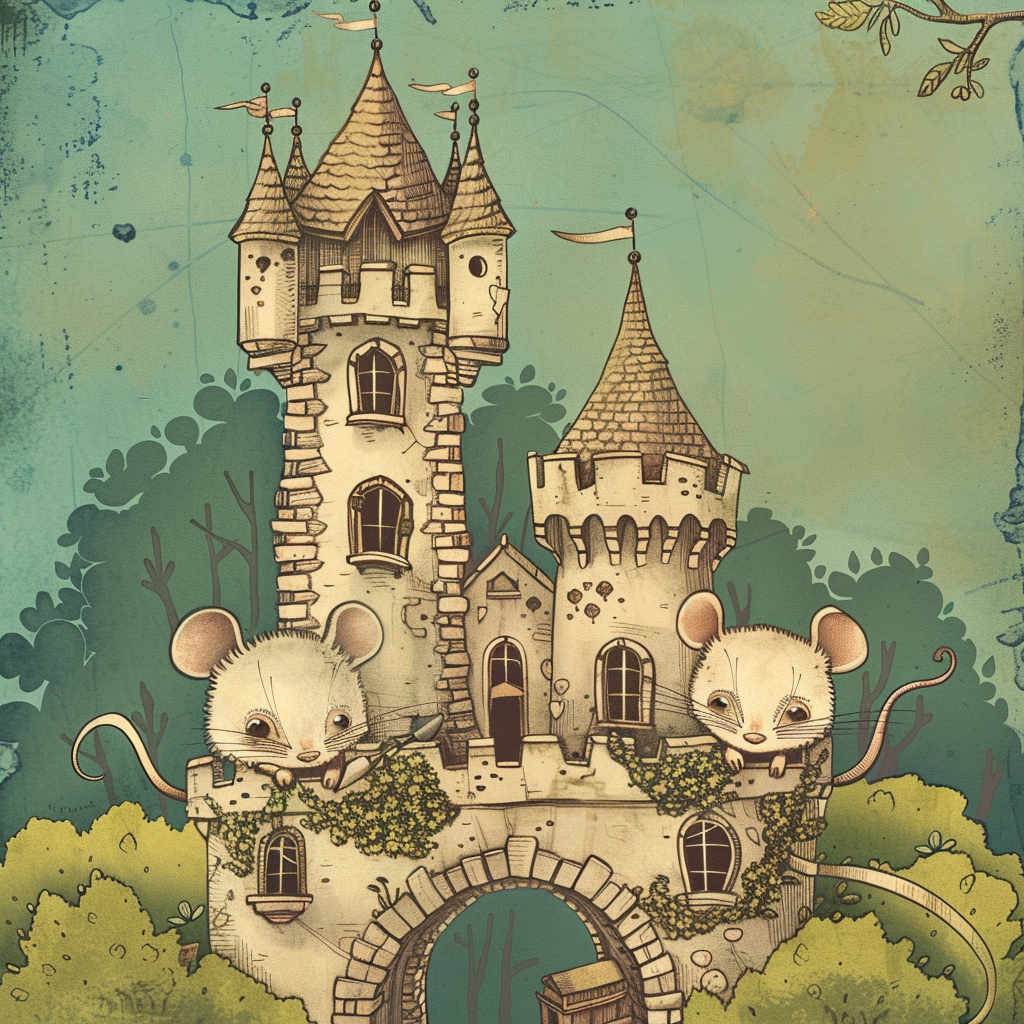 Cartoon mice with castle background