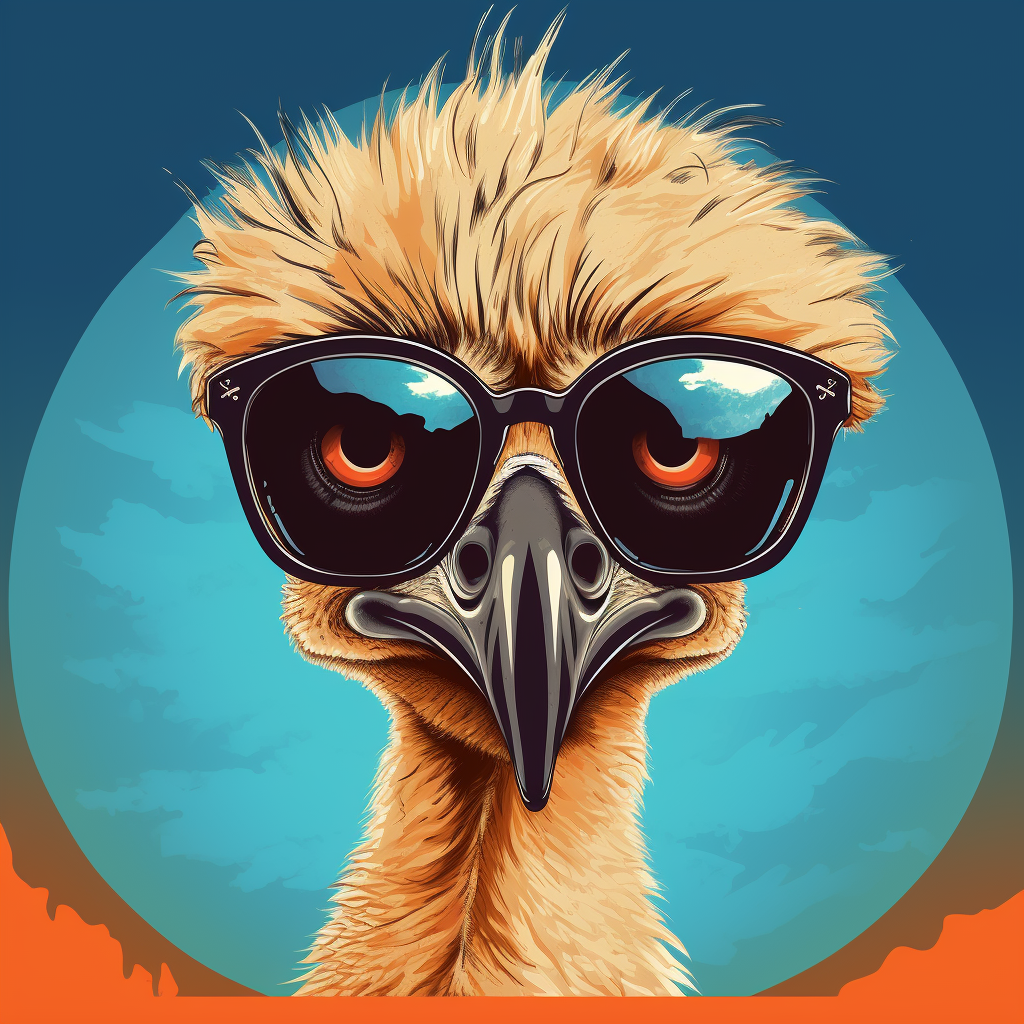 Humorous anthropomorphic ostrich wearing sunglasses