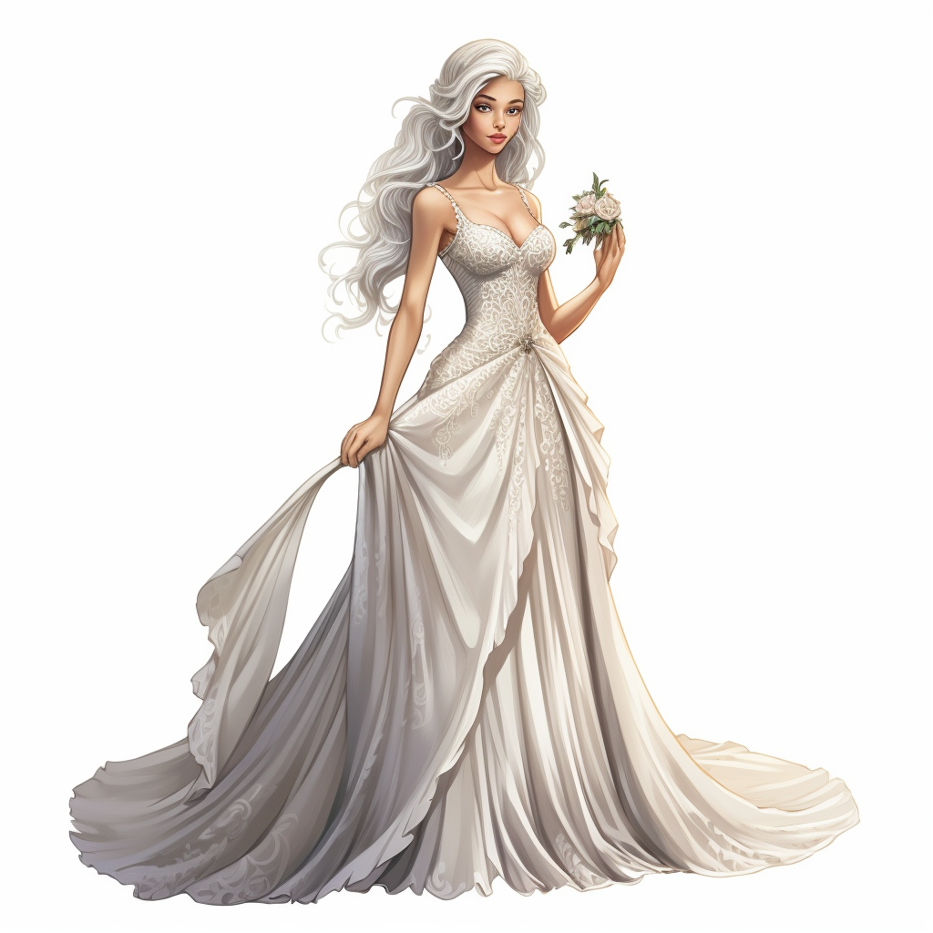 Beautiful bride in a comic-style wedding dress