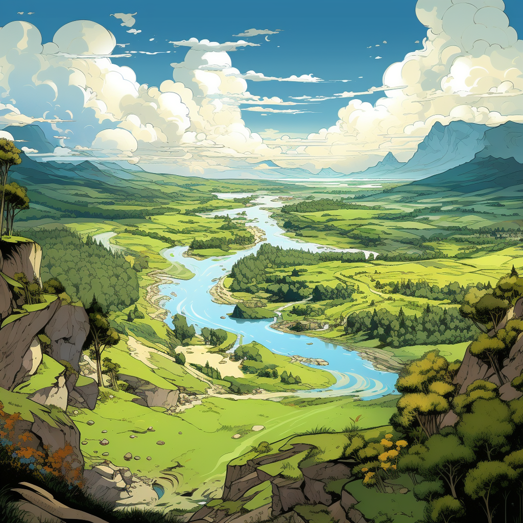 Comic Style Landscape with Birdsview