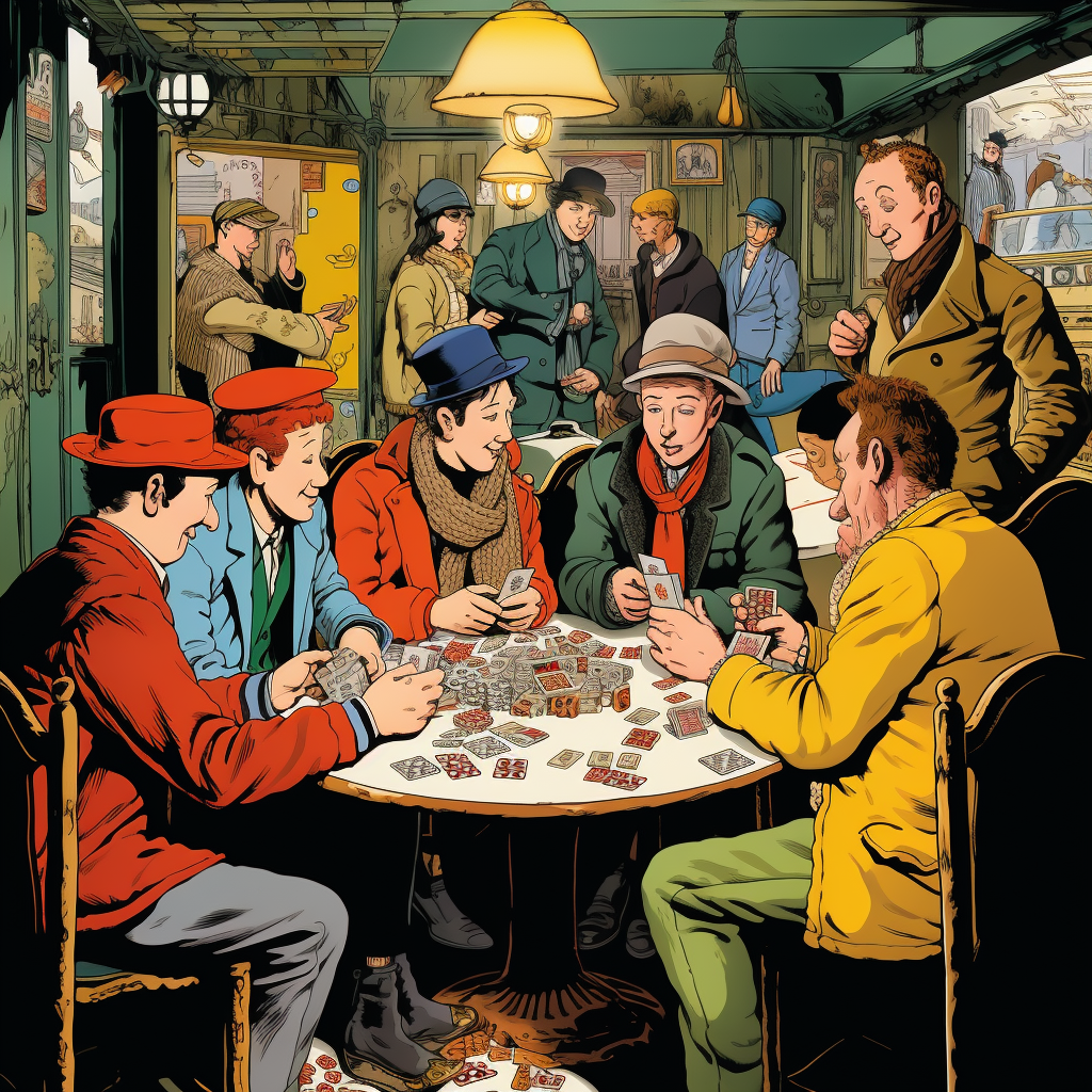 People playing card games in a comicbook