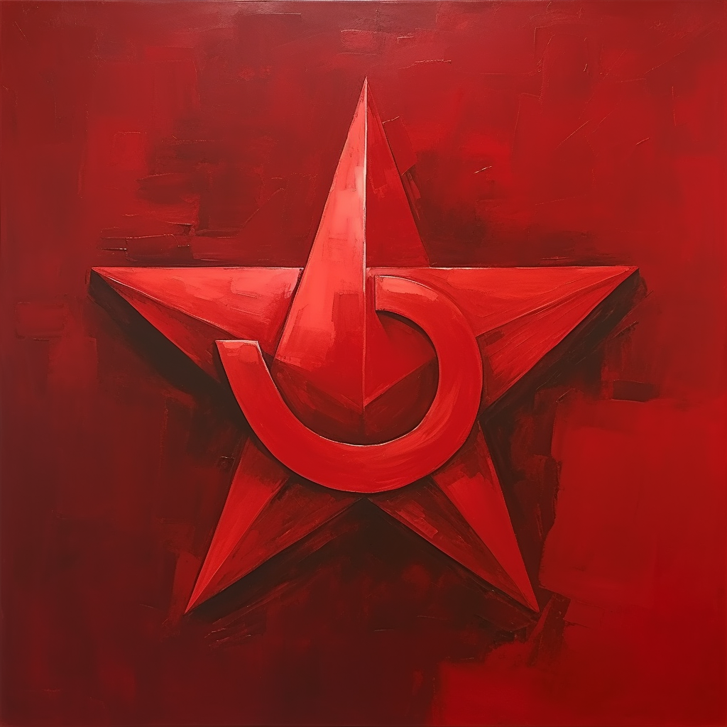 Communism symbol on red background painting