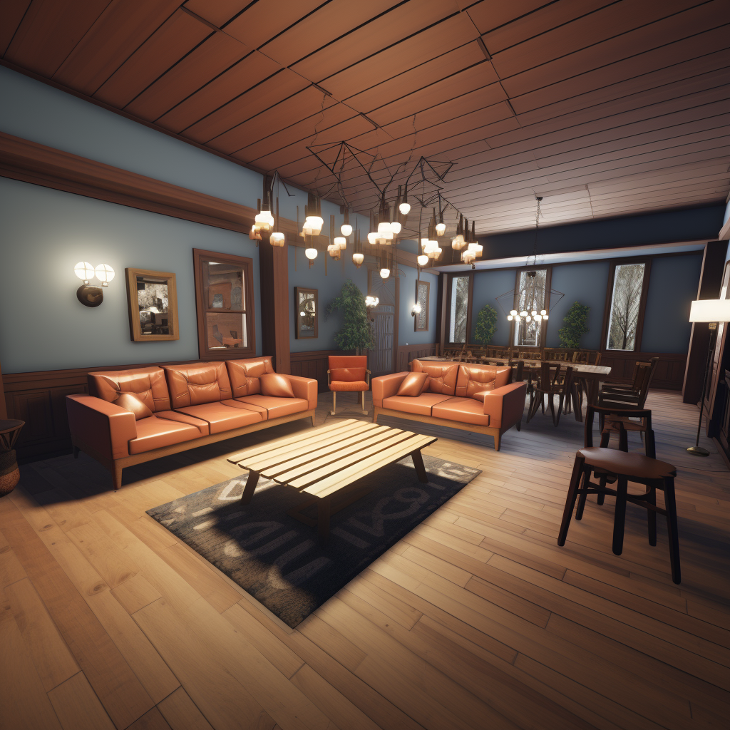 Modern community gathering room design in VR