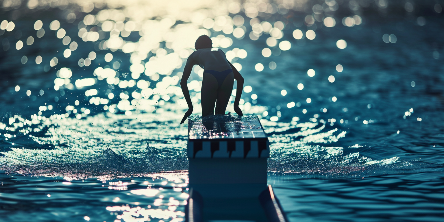 Rear View of Competitive Swimmer on Diving Block