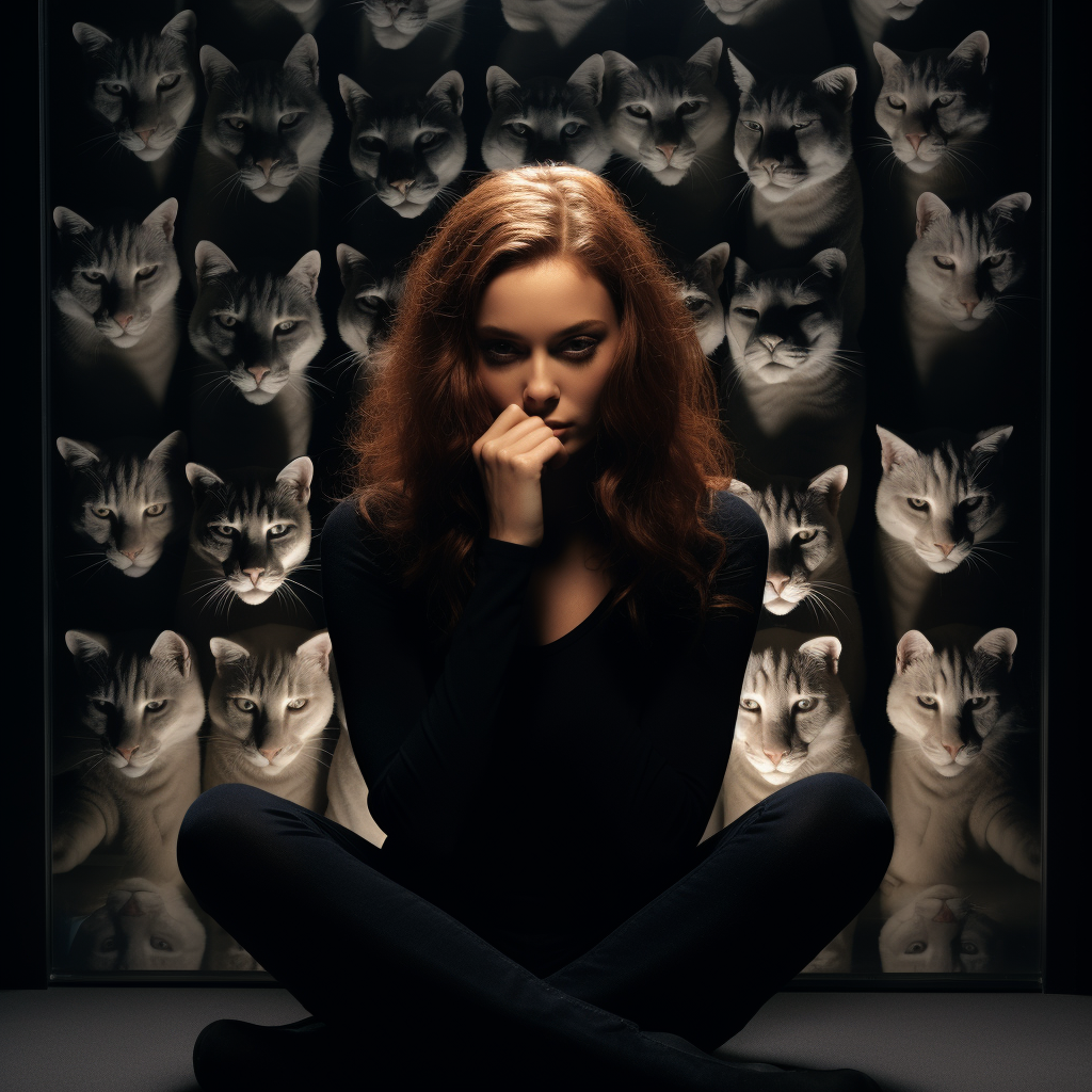 Woman reflecting complex emotions with kitty