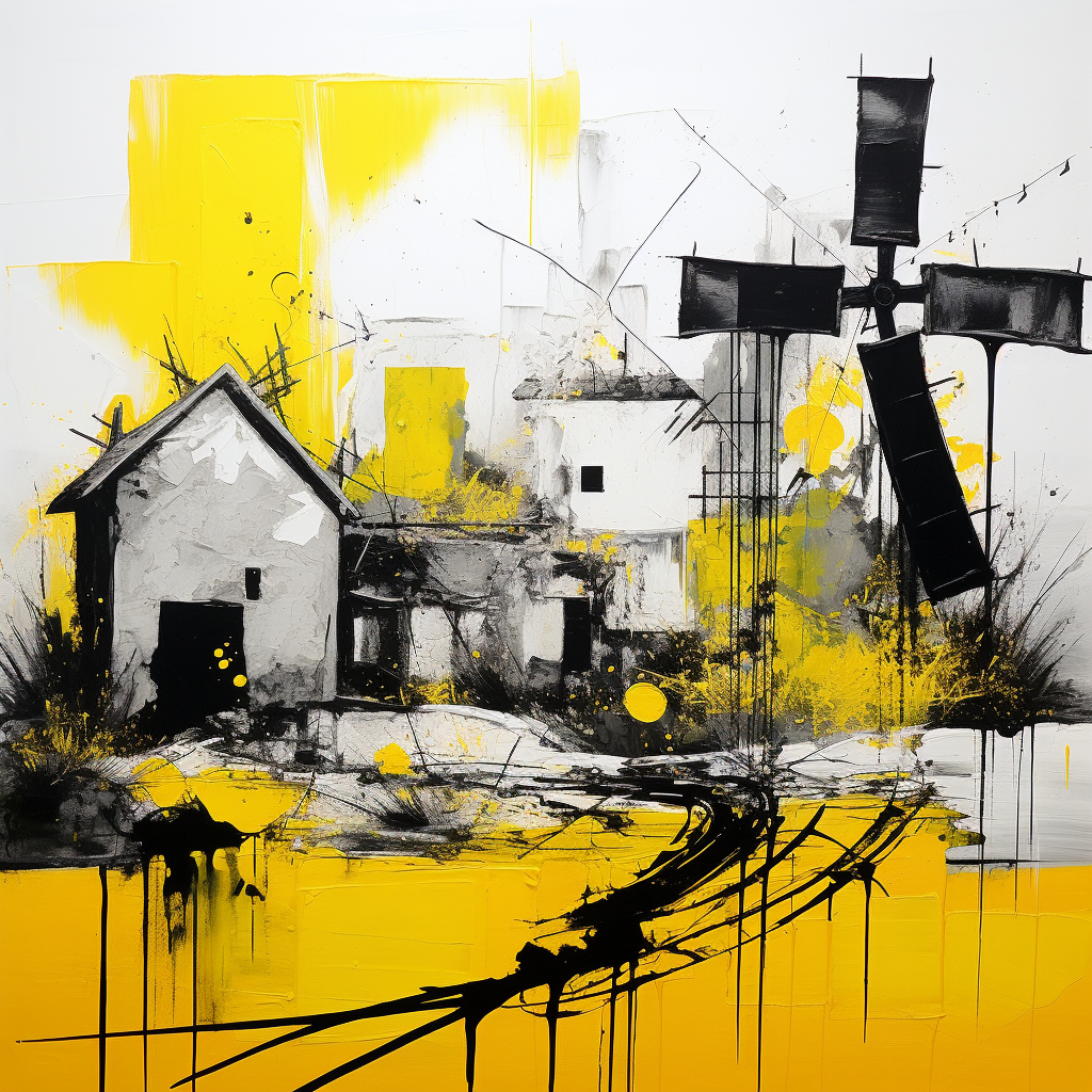 Artistic composition in black, yellow, and white