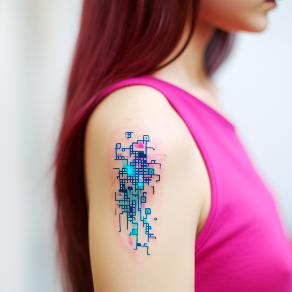 Small tattoo of computer code on woman