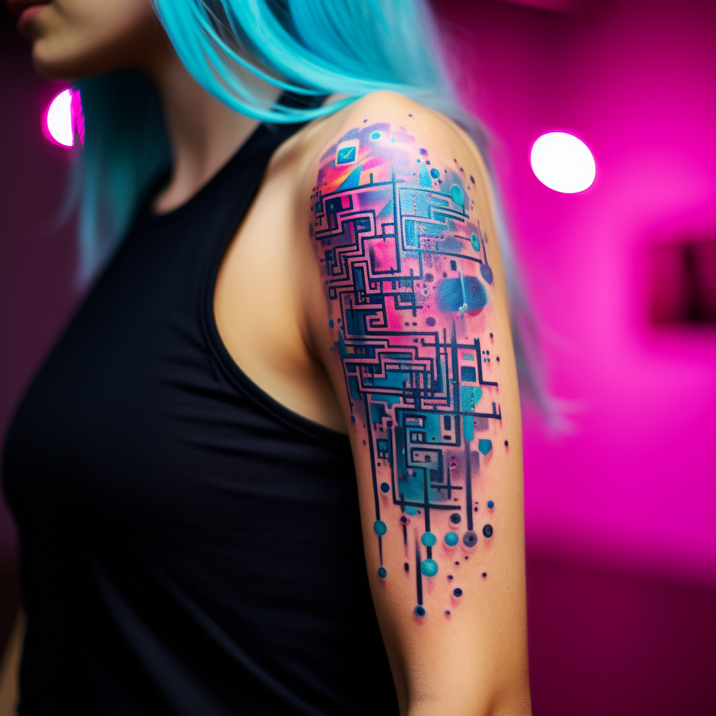 Woman showcasing expressive computer code tattoo