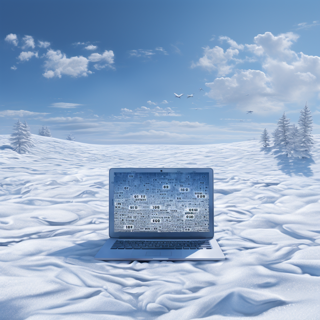 Computer text in snowy landscape