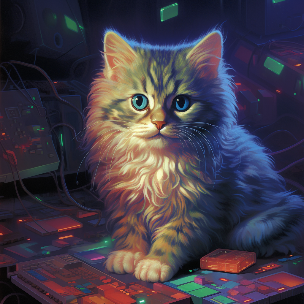 Vintage computer graphics low polly cat render