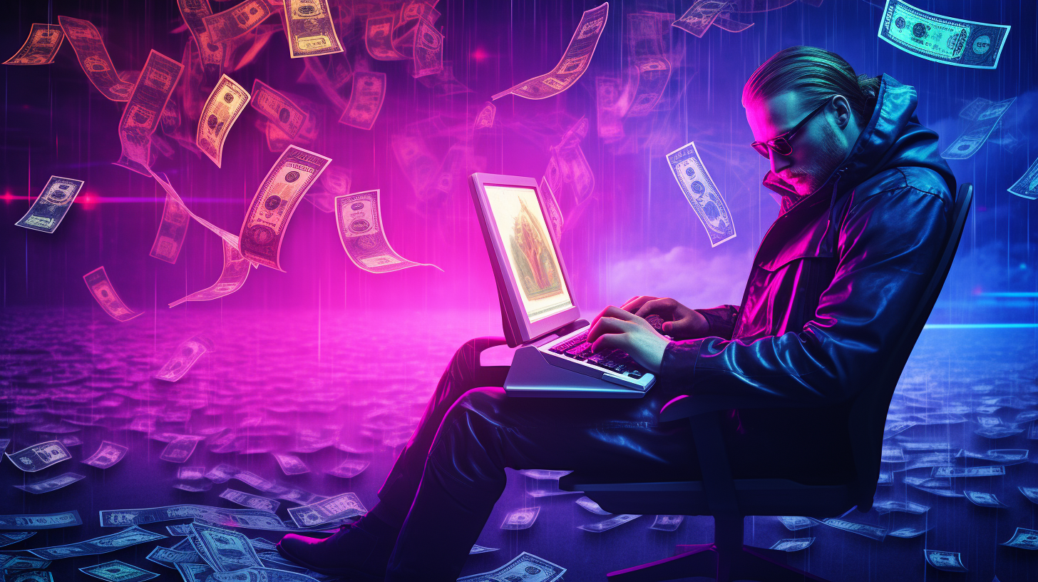 Computer Raining Money Reward Synthwave Neon