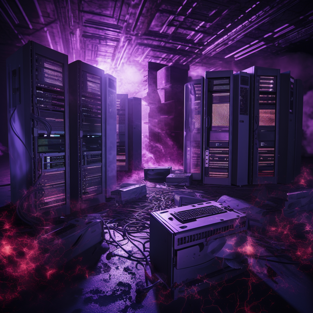 Computer servers attacked with purple background