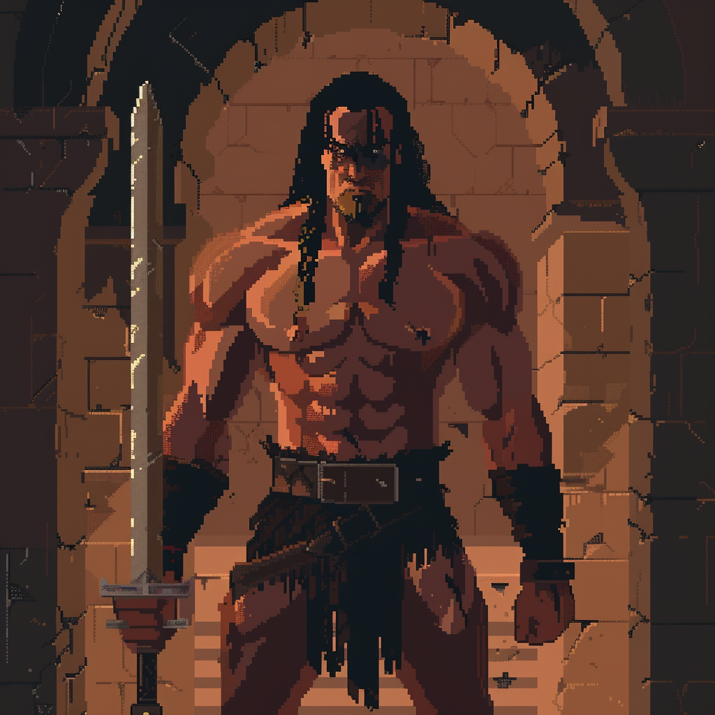 Pixelated Conan Barbarian Video Game