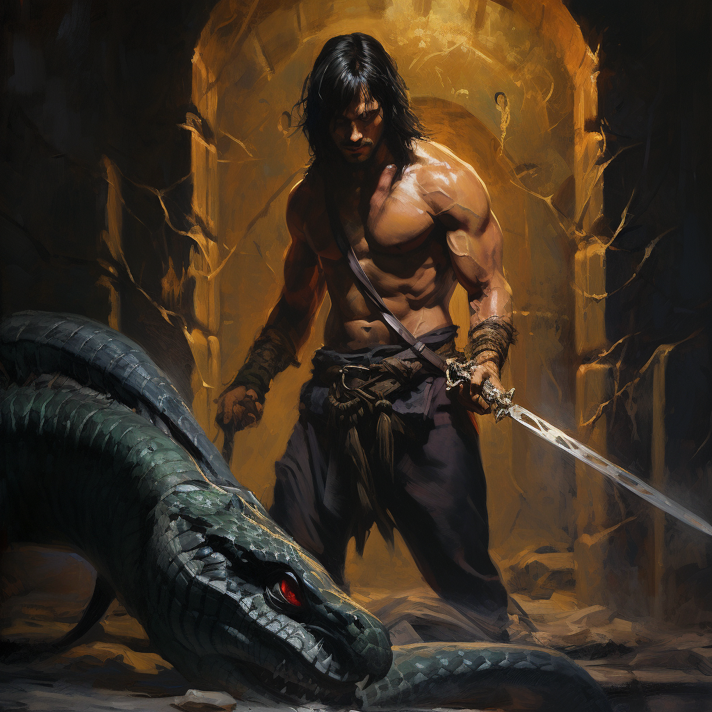 Conan the Barbarian wielding a mighty sword