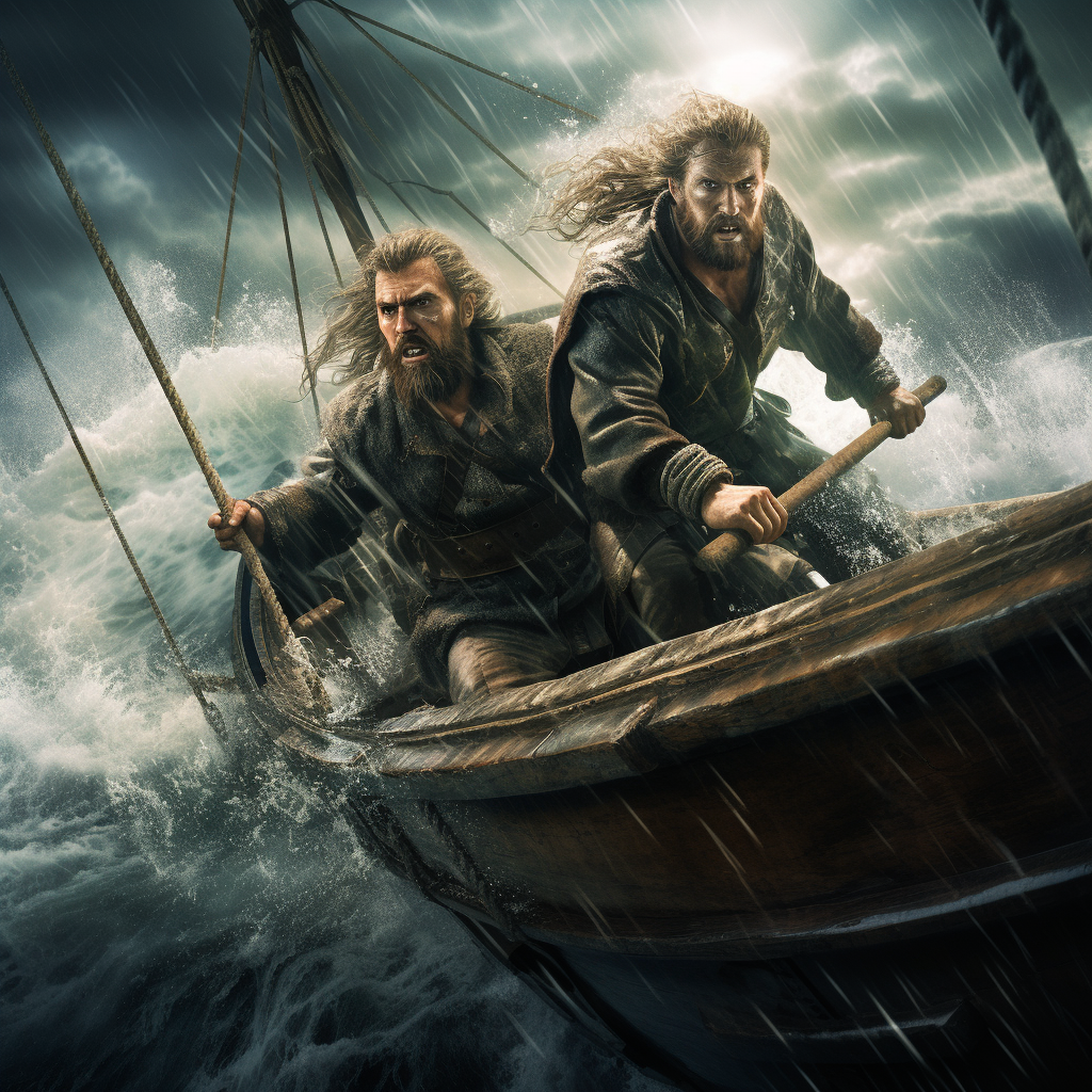 Two Conan Barbarians in Viking Ship