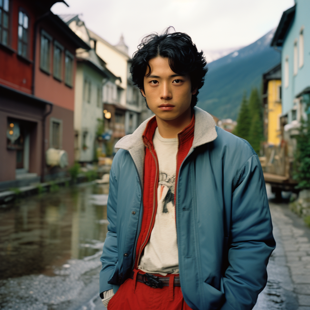 Conan Edogawa in blue jacket, looking serious