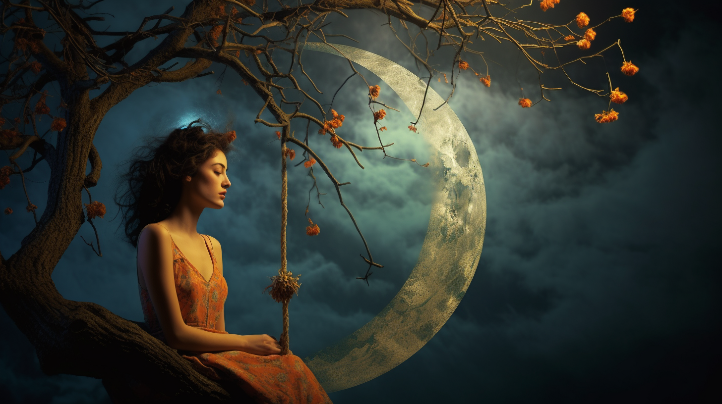 Colorful conceptual fine art photography with crescent moon