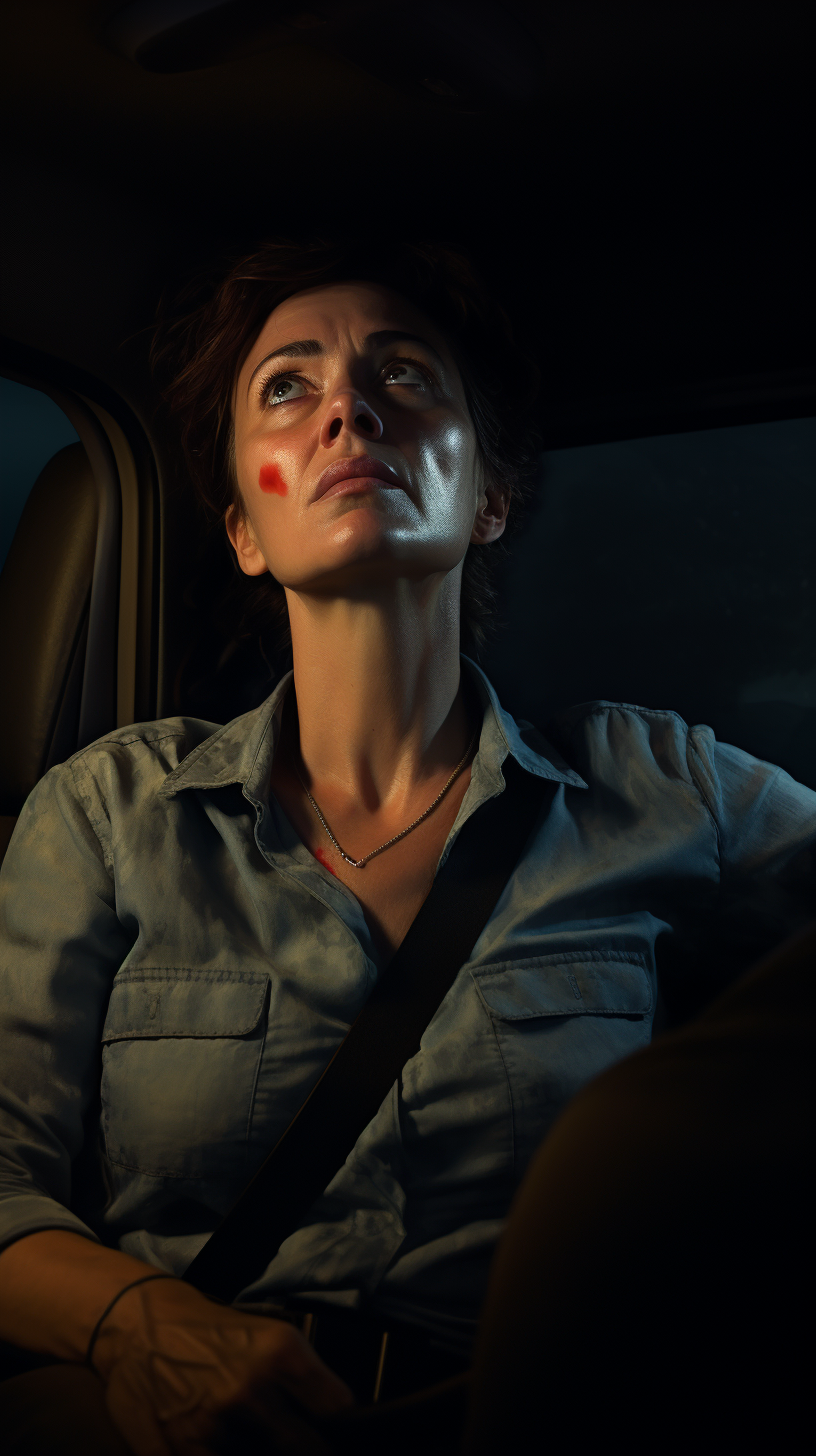 Hyper Realistic Image of Concerned Woman in Car