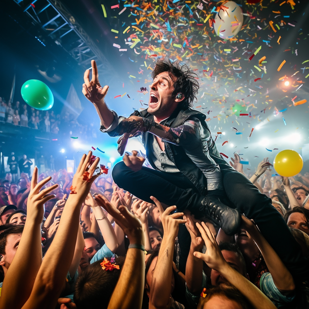 An unexpected ball punch during concert crowdsurfing