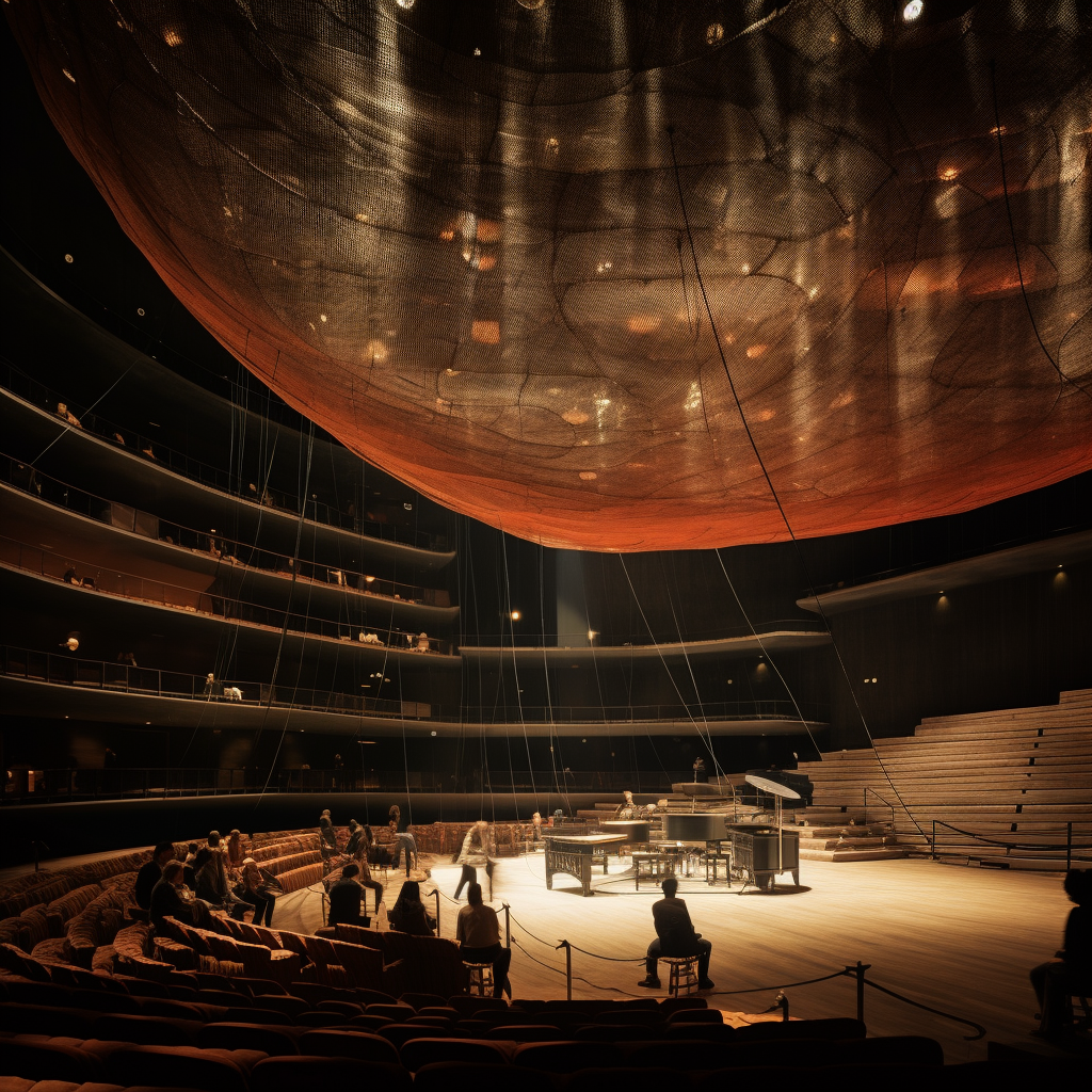 Innovative concert hall design with suspended nets